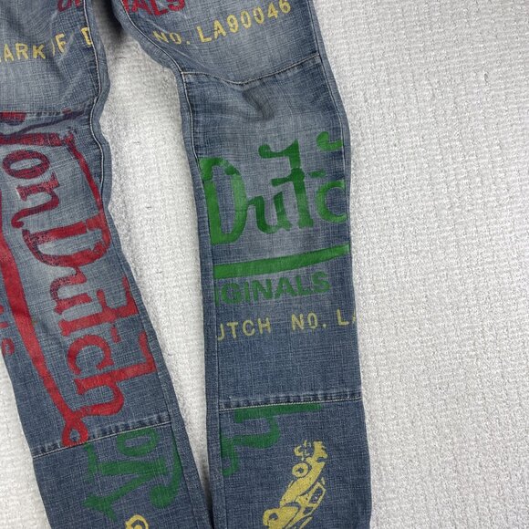 Y2K Women's Von Dutch Signature Painted Denim Logo VintageJeans Size 26 - Picture 3 of 16